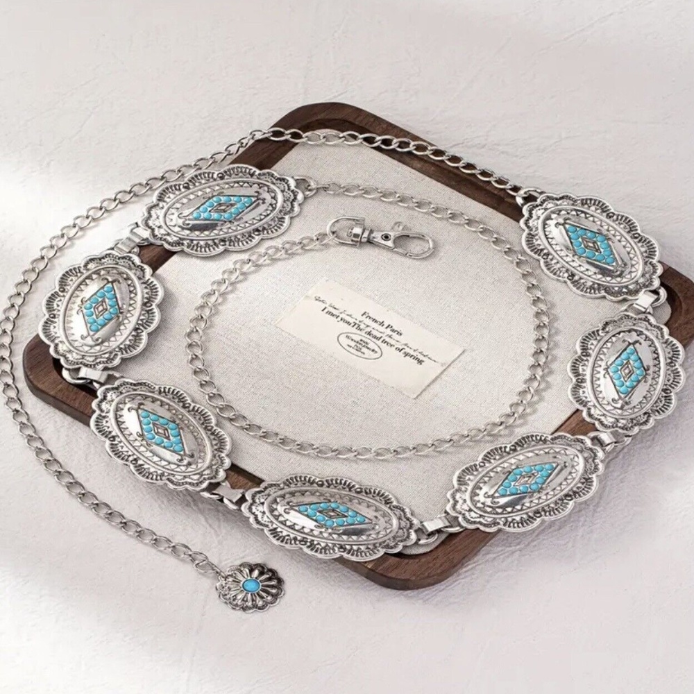 THUNDERBIRD CONCHO WESTERN SILVER BELT ADJUSTABLE BUCKLE MENS WOMENS BOHO